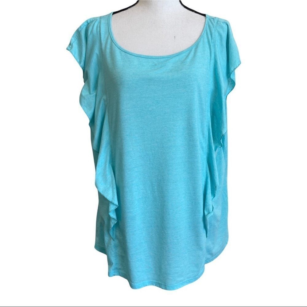 Sejour‎ Aqua Ruffled Sides Sleeveless Tank - 1X